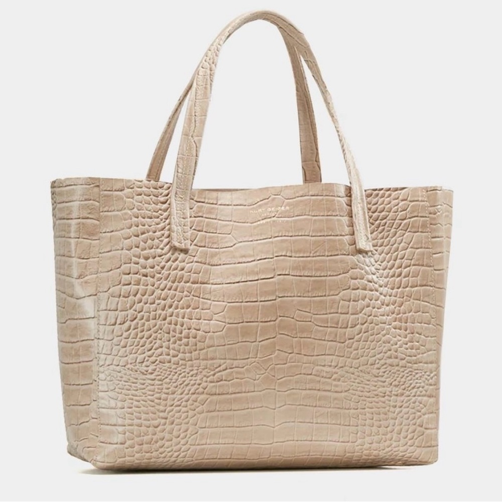 ♥️… Kurt Geiger Violet Horizontal Camel Elegant Tan Crocodile-Embossed Tote Bag